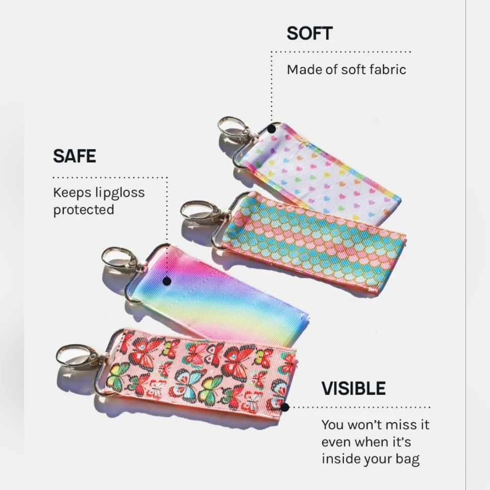 Lip Gloss/ Lip Balm Holder Keychain In Rainbow Print BNIB